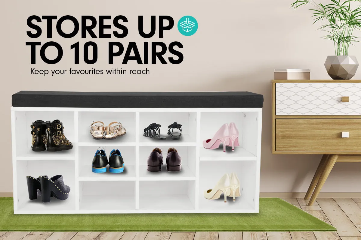 10 Pairs Shoe Cabinet Rack Storage Organiser Shelf Stool Bench Wood - White