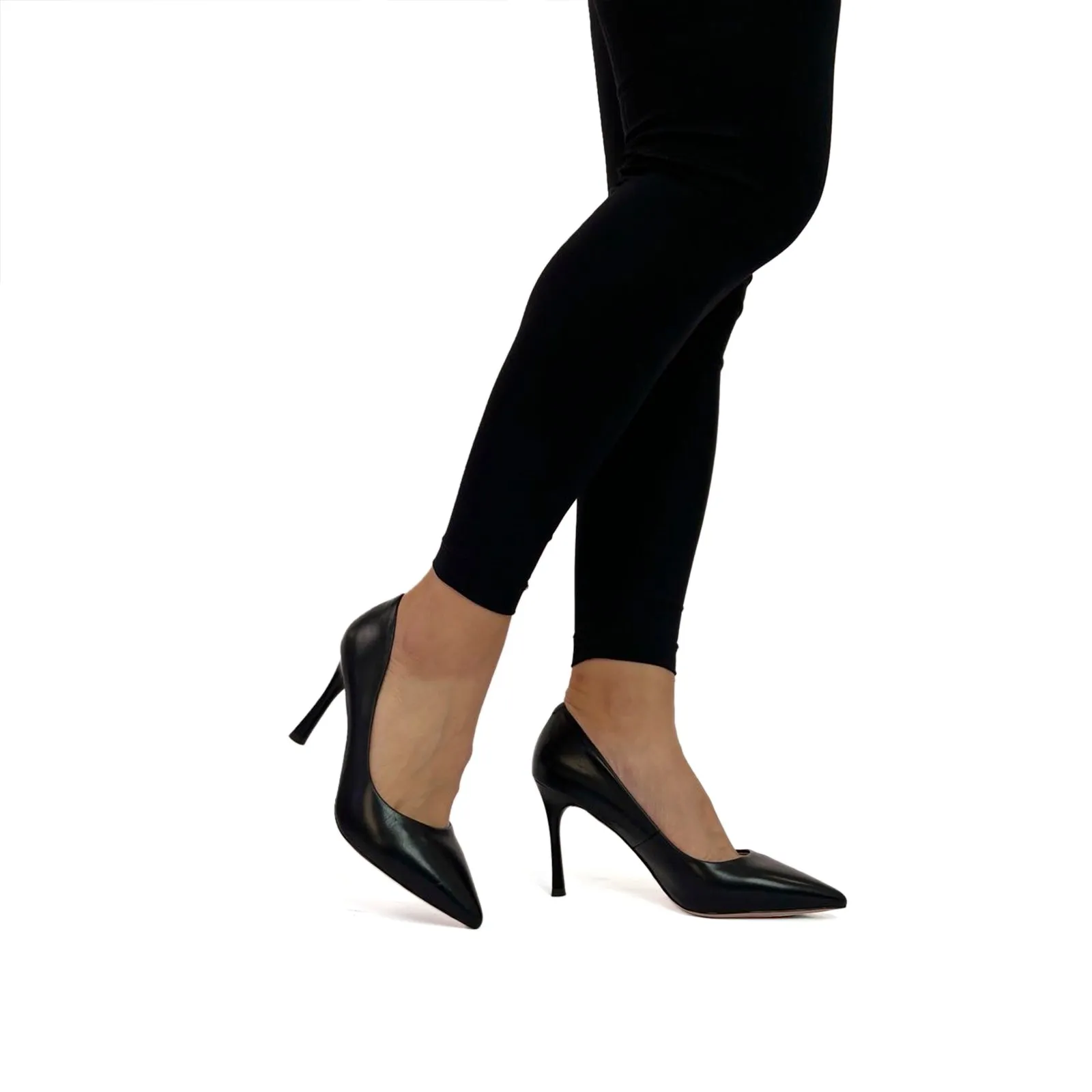 AiciBerllucci  Black Calfskin  Leather & Sheepskin lining-KAYA -Pumps for Women 3.5 inch Heels-Stiletto High Heels Pointy Toe Pumps Shoes