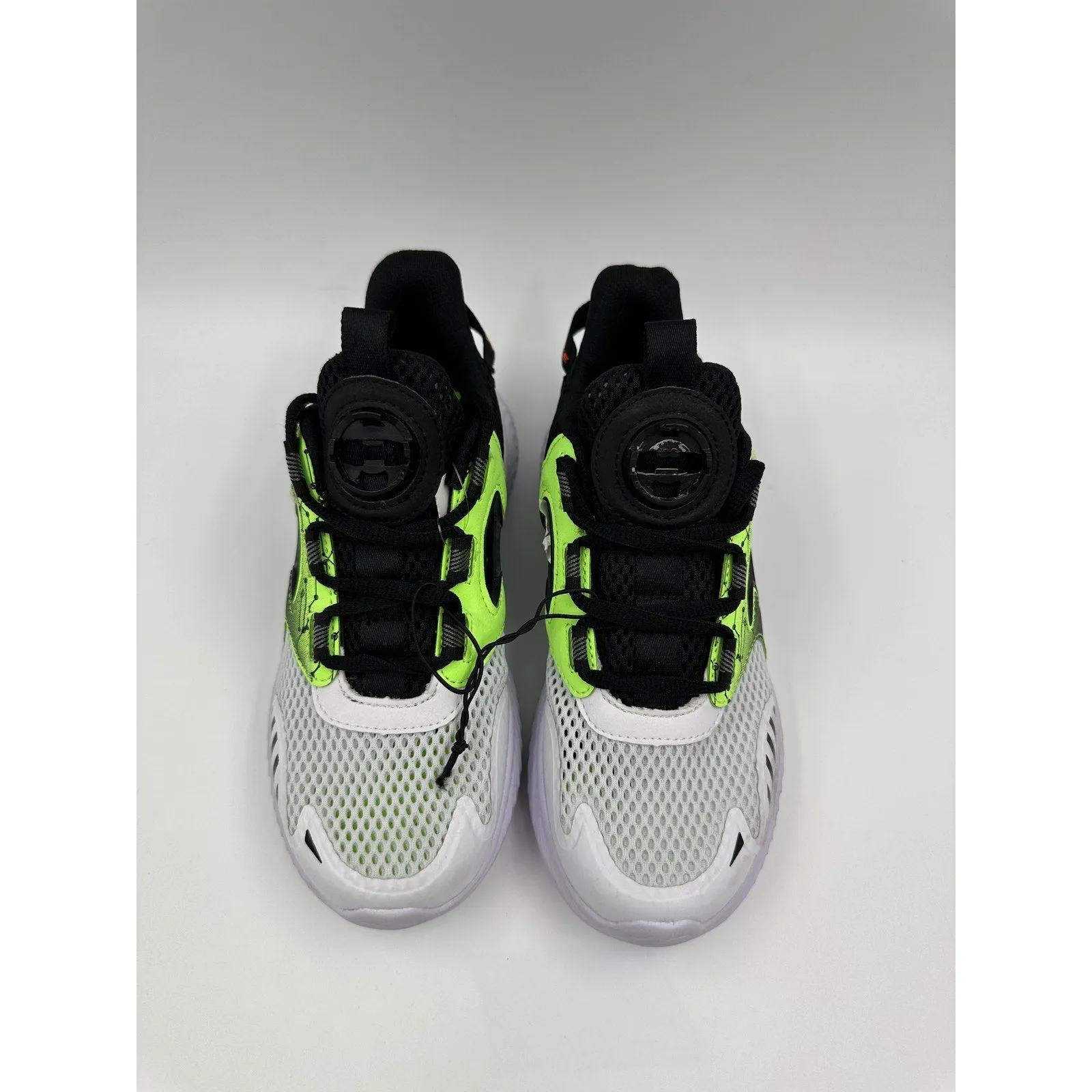 Big Kid Size 2, Black, White and Lime Green Sneakers with Rugged Urban Design