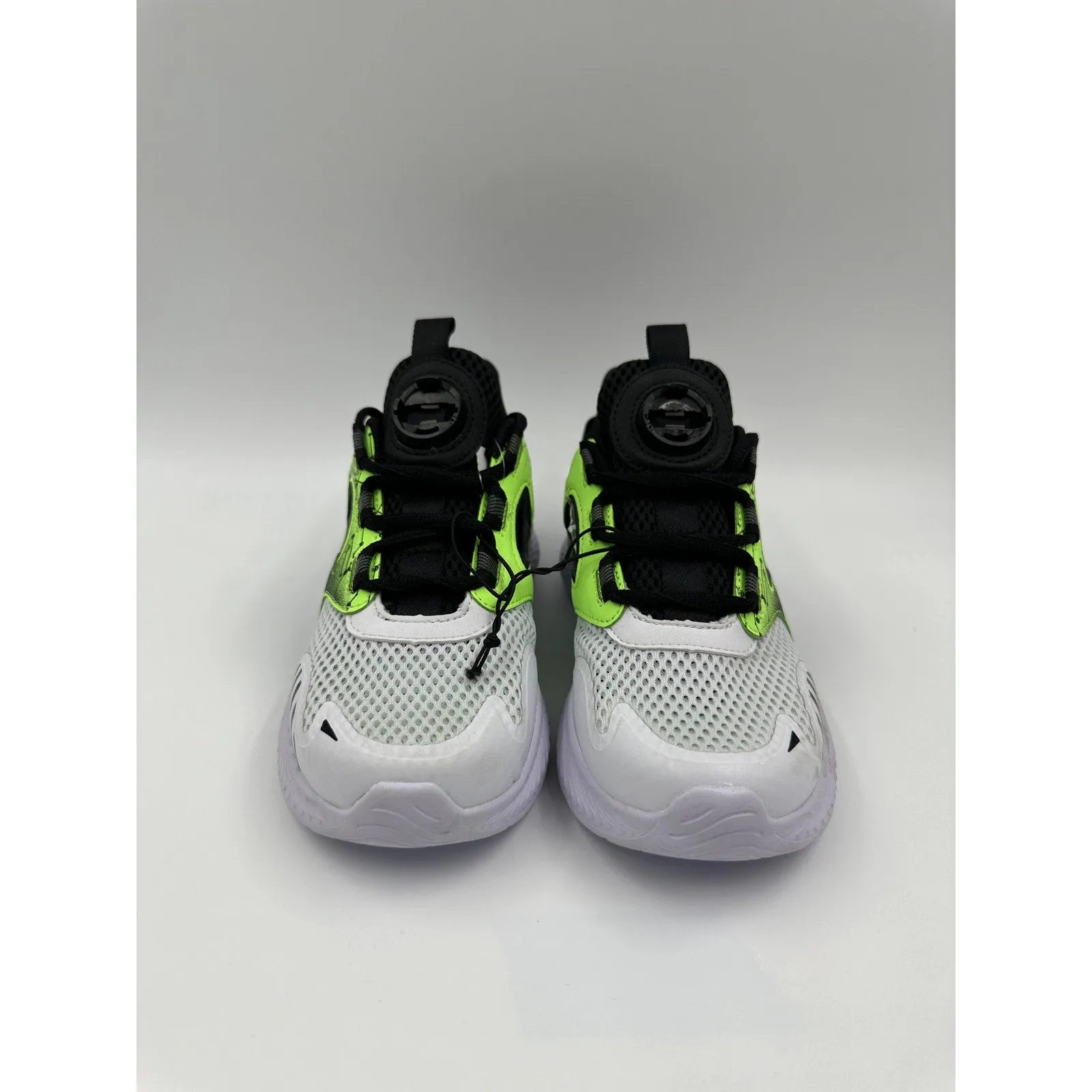 Big Kid Size 2, Black, White and Lime Green Sneakers with Rugged Urban Design