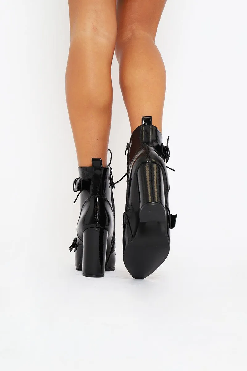 Black Patent Buckle Pointed Boots - Canyon