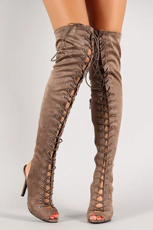 Breckelle Lace Up Back Cut Out Over The Knee Boot