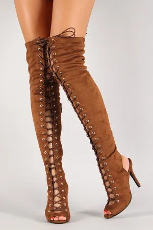 Breckelle Lace Up Back Cut Out Over The Knee Boot