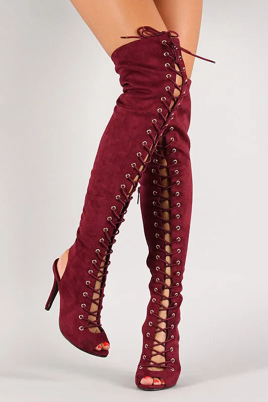 Breckelle Lace Up Back Cut Out Over The Knee Boot