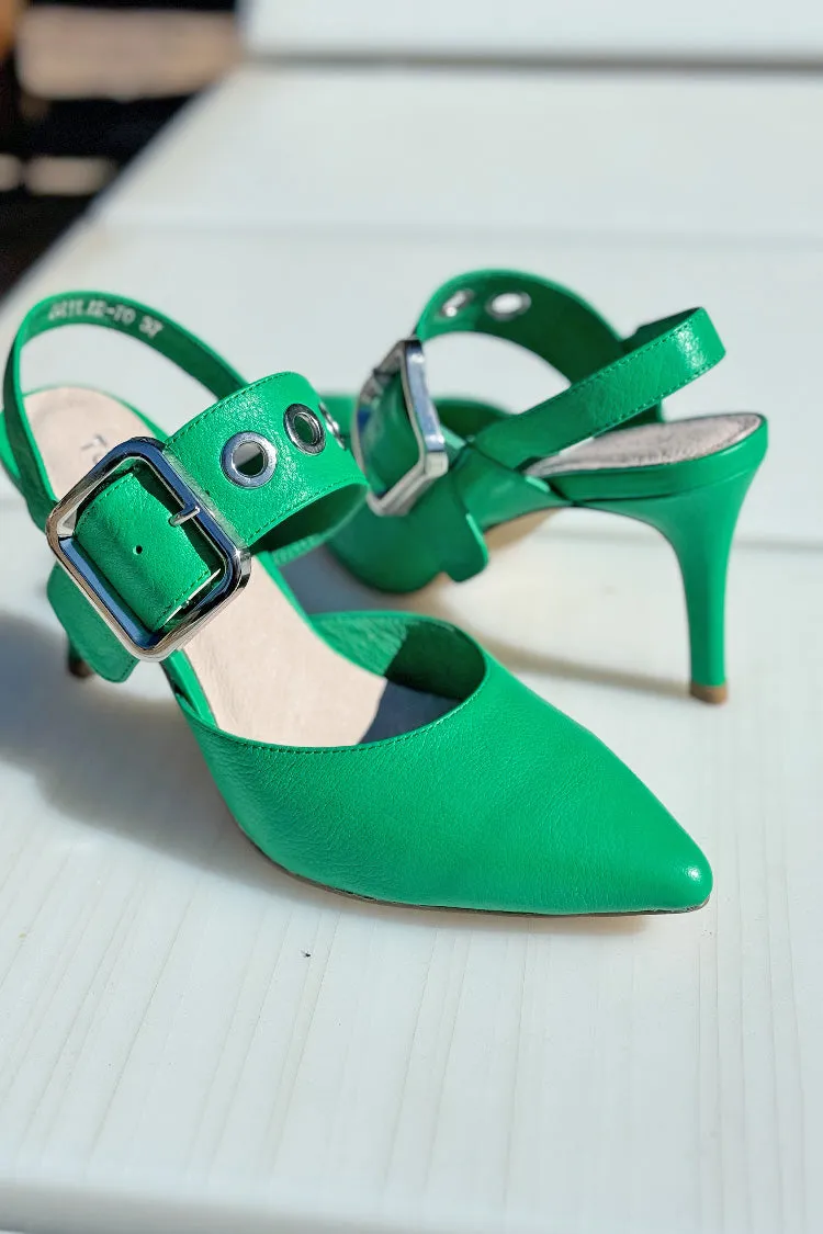 Brylie Leather Heels in Emerald | FINAL SALE