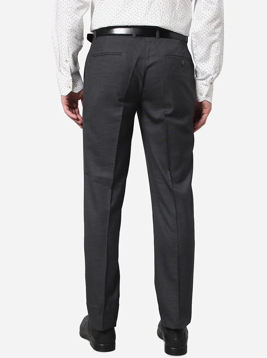 Charcoal Grey Solid Classic Fit Formal Trouser | JadeBlue