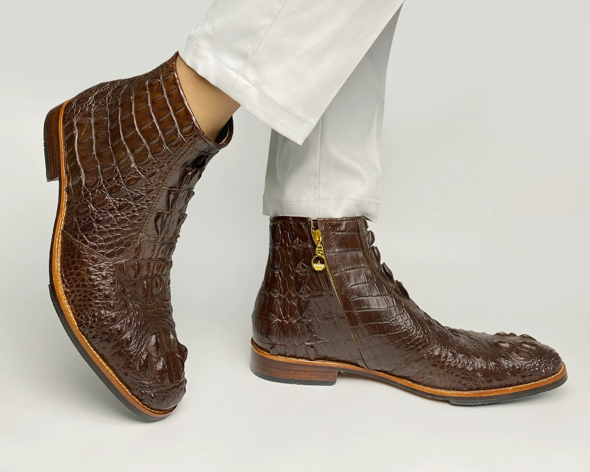 Dark Brown Crocodile Leather Chelsea Boot| Alligator Skin Western Cowboy Shoes For Men | SH13B42