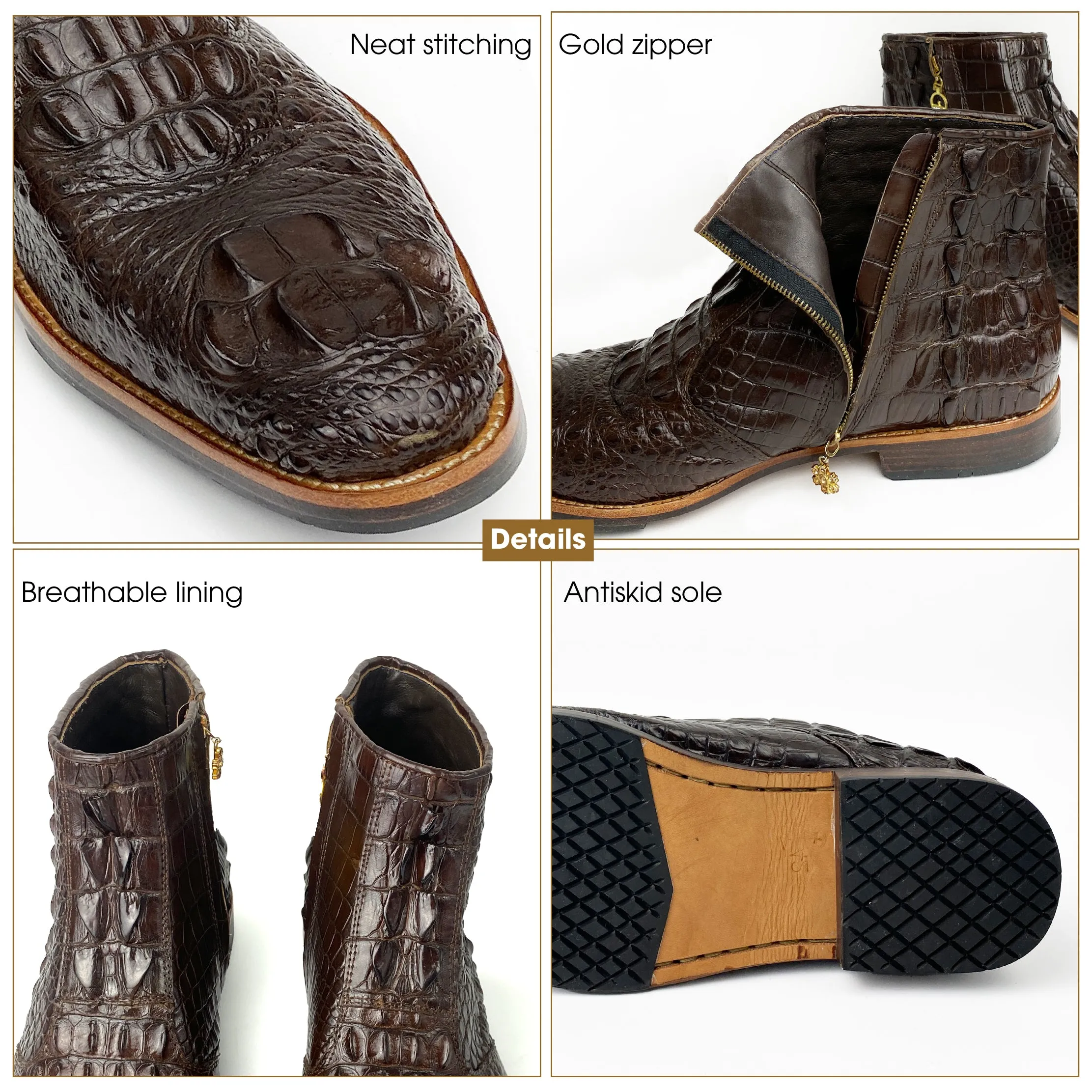 Dark Brown Crocodile Leather Chelsea Boot| Alligator Skin Western Cowboy Shoes For Men | SH13B42