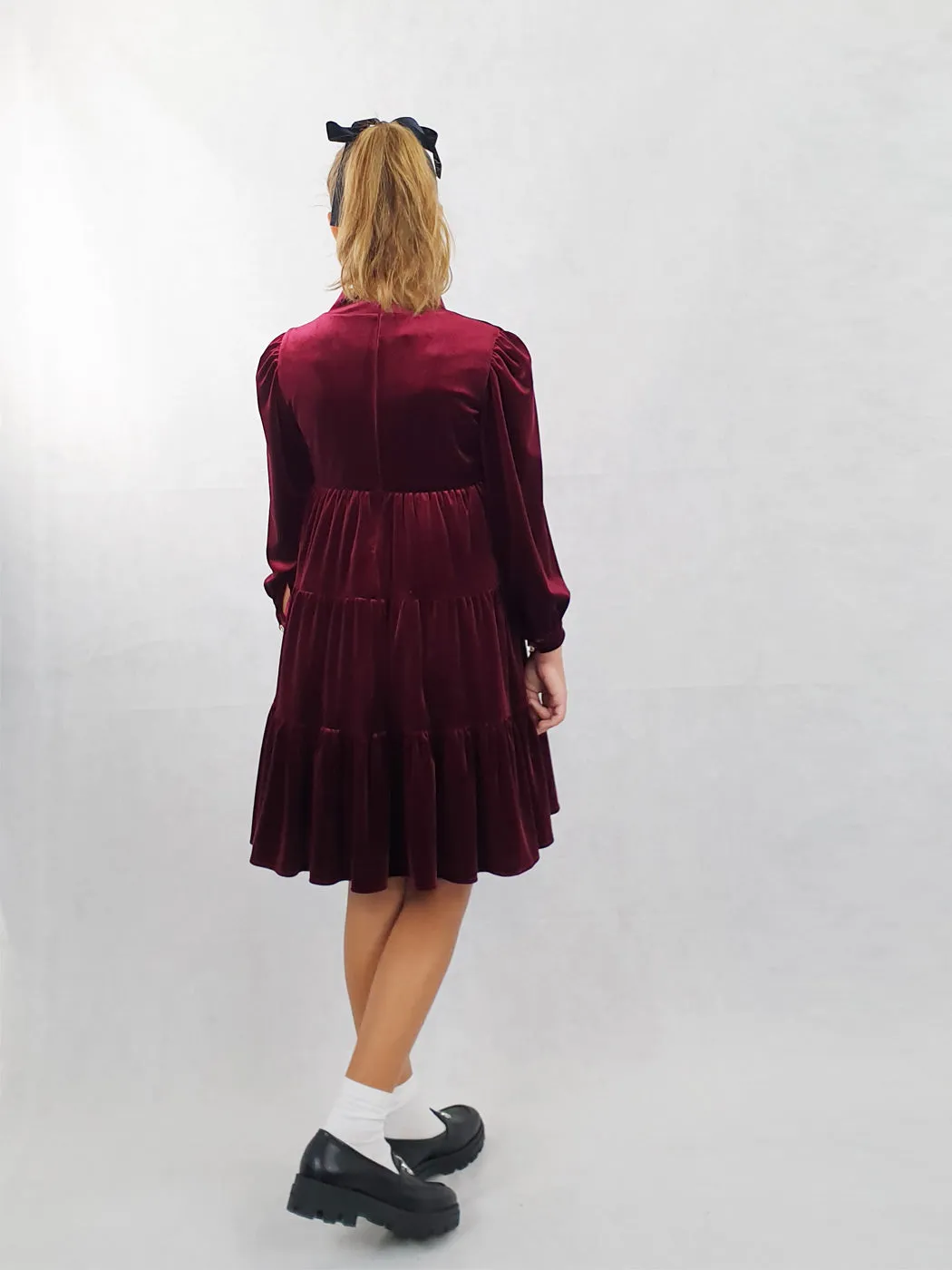 Girl's velvet dress - GENEVIEVE Bordeaux