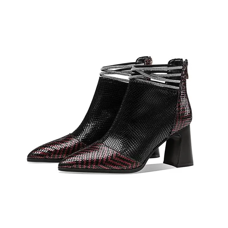 Luxury Exotic-Pattern Pointed Toe High Heeled Boots