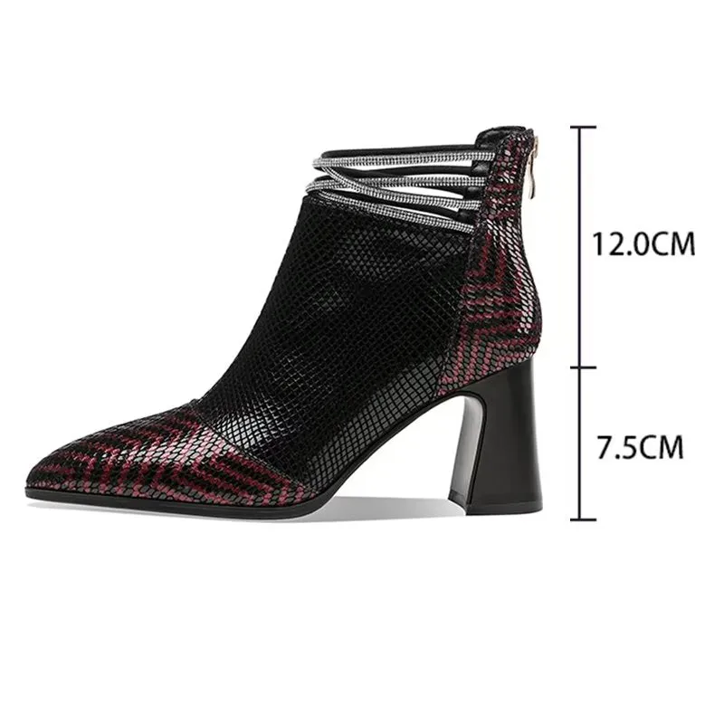 Luxury Exotic-Pattern Pointed Toe High Heeled Boots