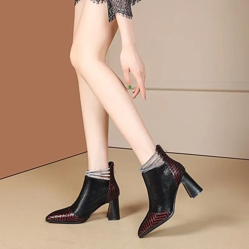 Luxury Exotic-Pattern Pointed Toe High Heeled Boots