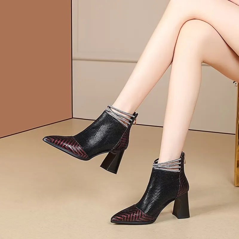 Luxury Exotic-Pattern Pointed Toe High Heeled Boots