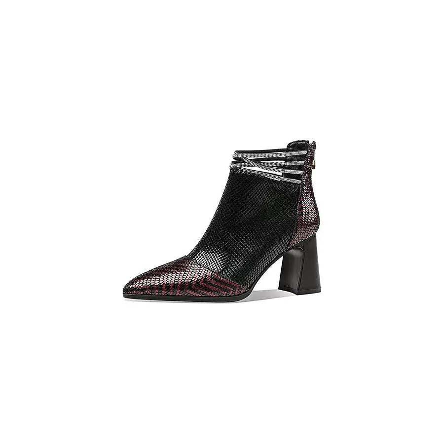 Luxury Exotic-Pattern Pointed Toe High Heeled Boots