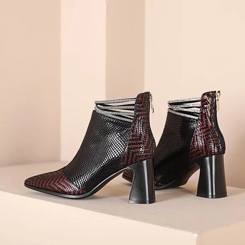 Luxury Exotic-Pattern Pointed Toe High Heeled Boots