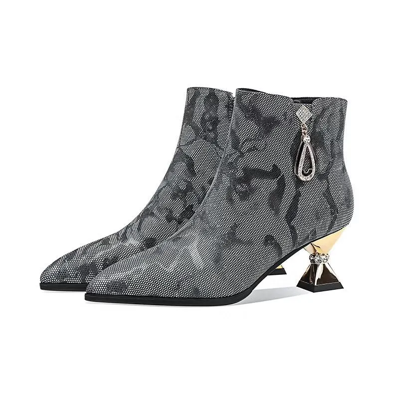 Luxury Serpent-Texture Pointed High Heeled Boots