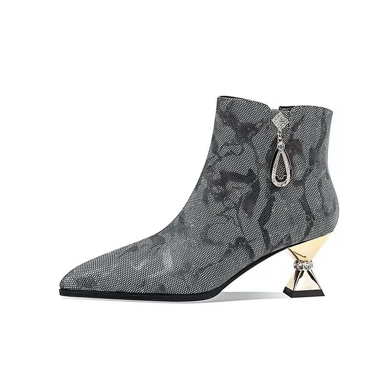 Luxury Serpent-Texture Pointed High Heeled Boots