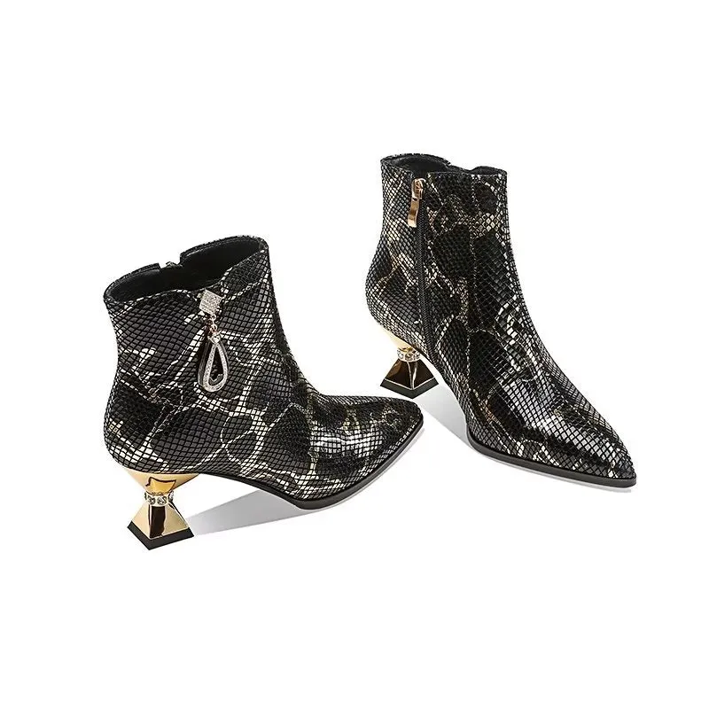 Luxury Serpent-Texture Pointed High Heeled Boots