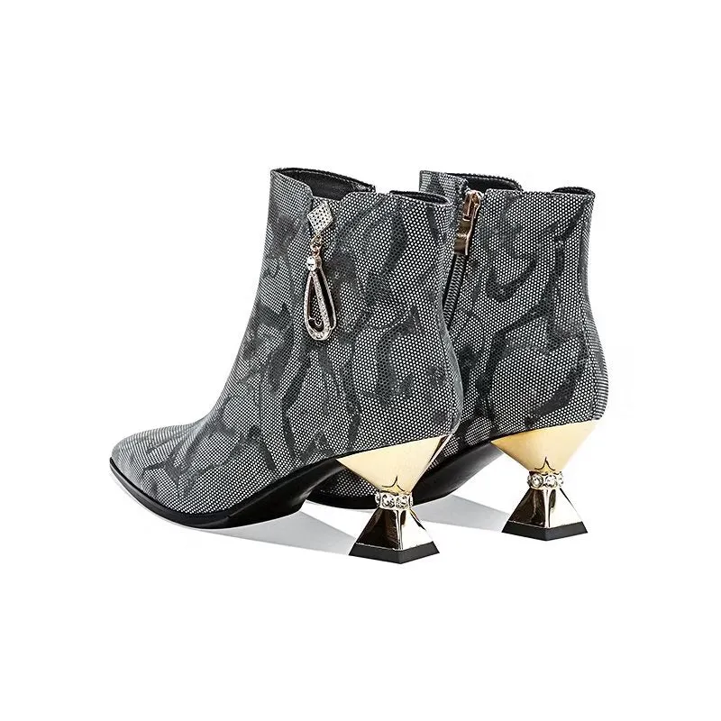 Luxury Serpent-Texture Pointed High Heeled Boots