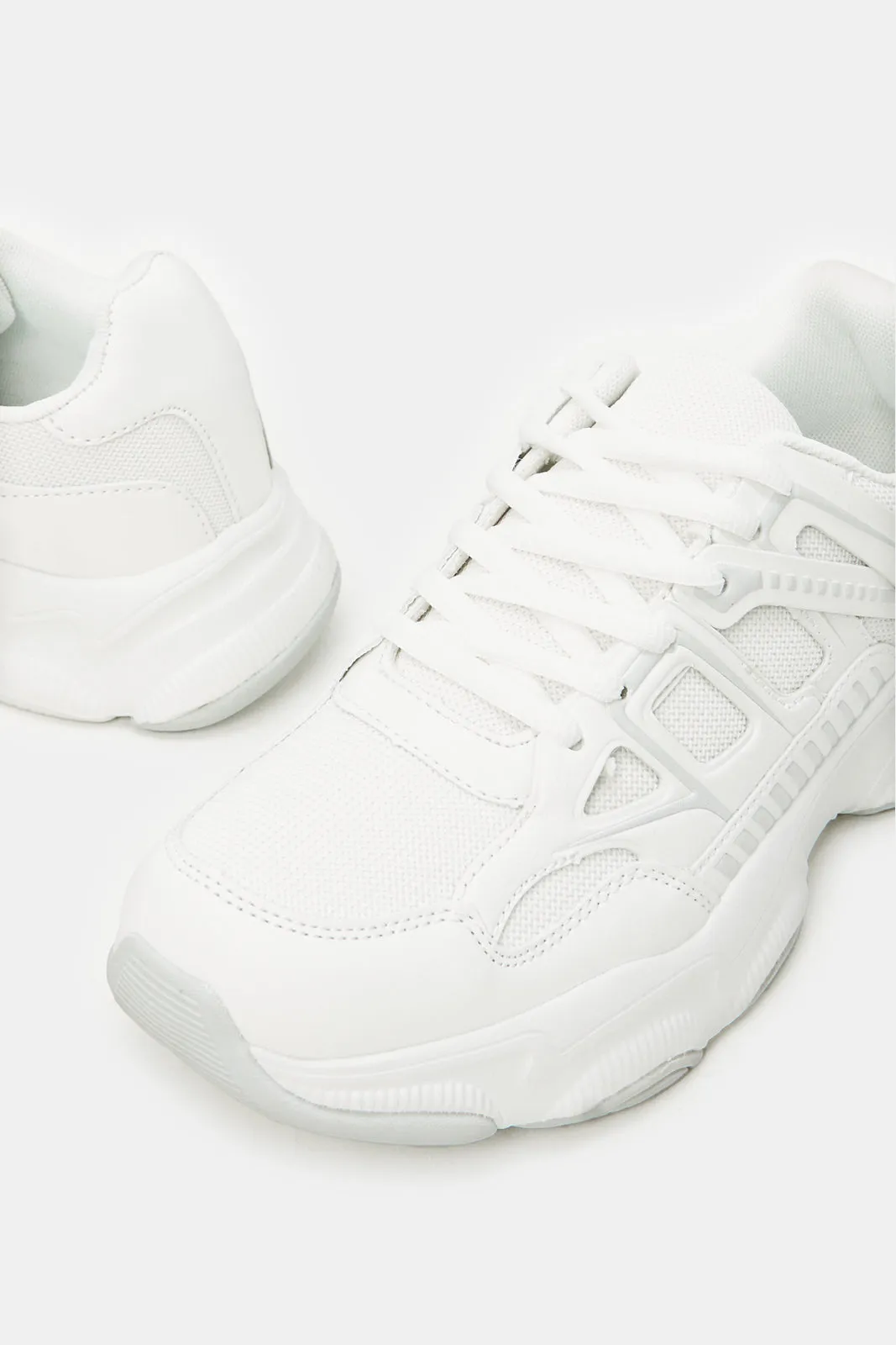 Men White Material Block Chunky Sneakers