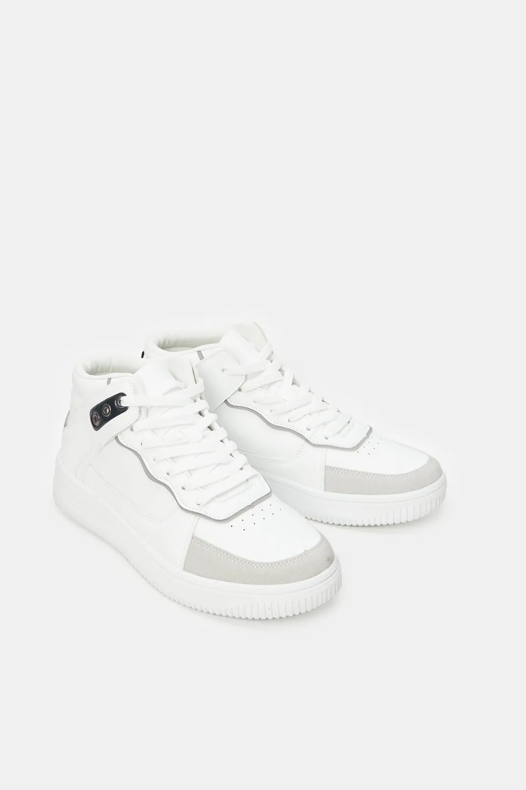 Men White Material Block High Top Sneakers