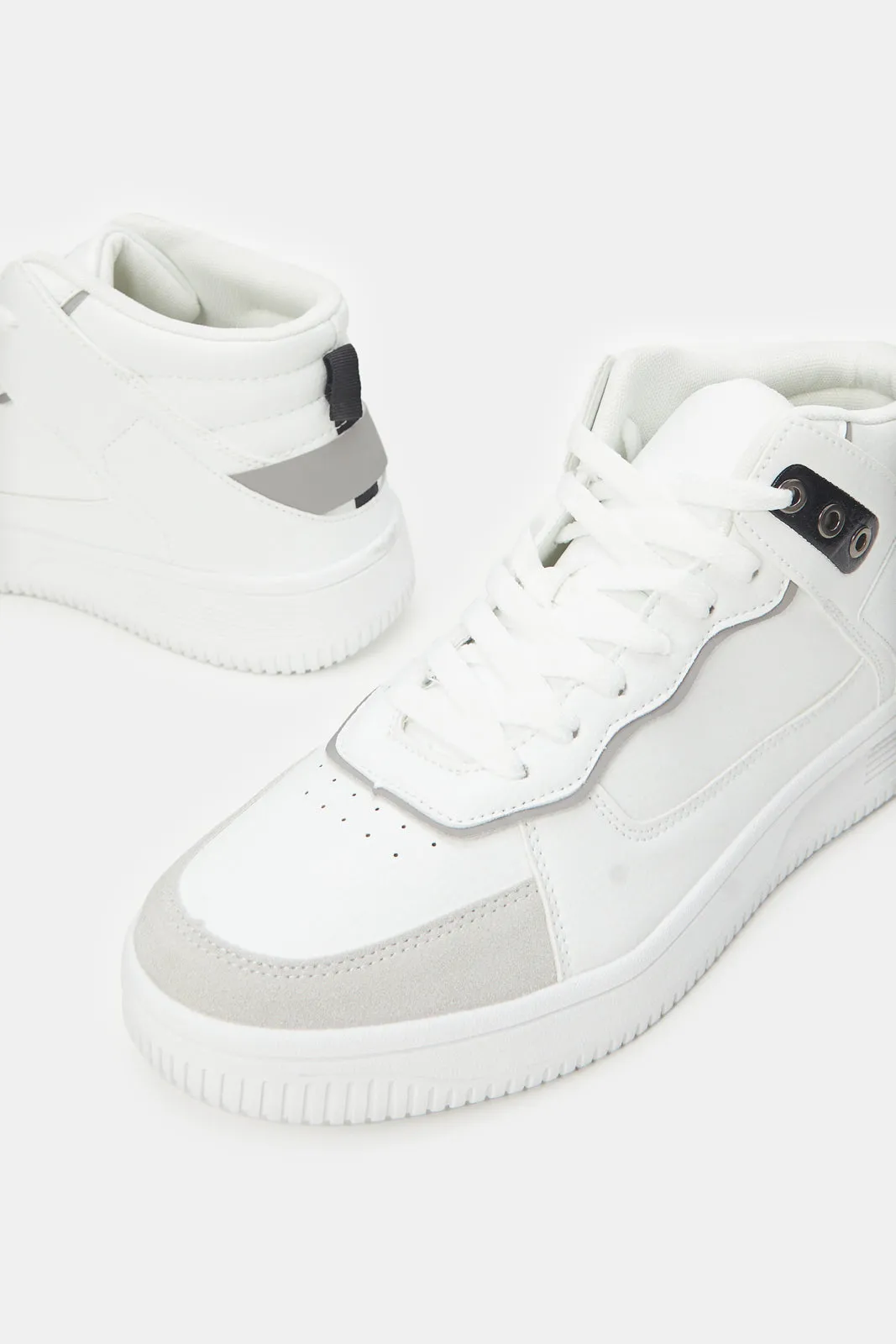 Men White Material Block High Top Sneakers