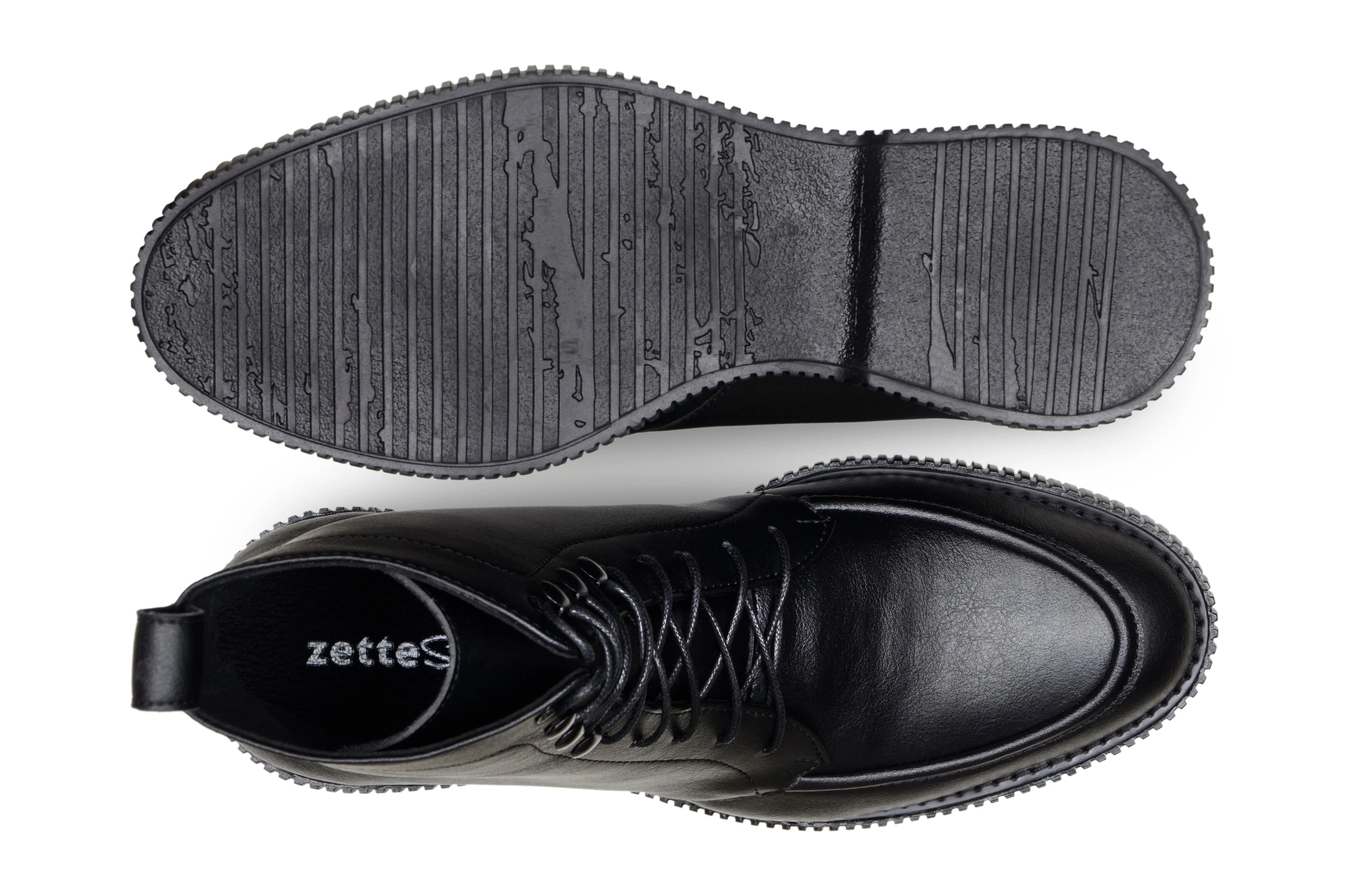 'Regis' men's creeper sole lace-up boot in vegan leather by Zette Shoes - black