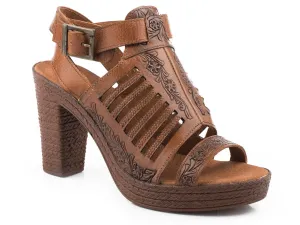 Roper Womens Cognac Leather Mika III Tooled Sandal Shoes