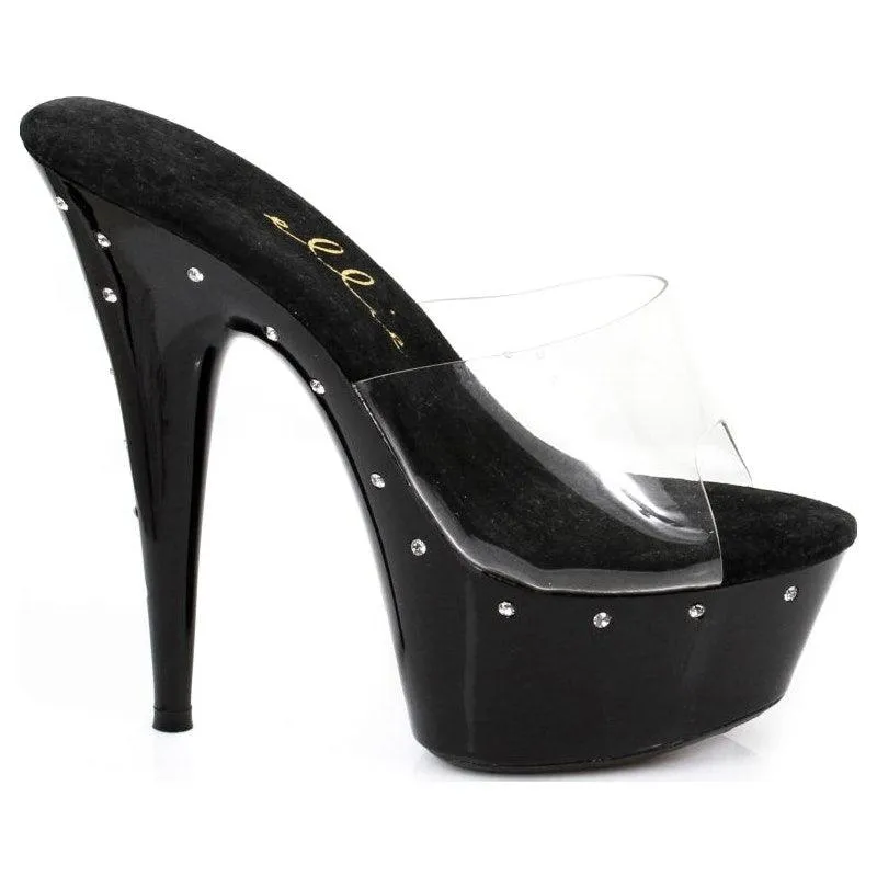 Slip On Rhinestone Platform Black 6in