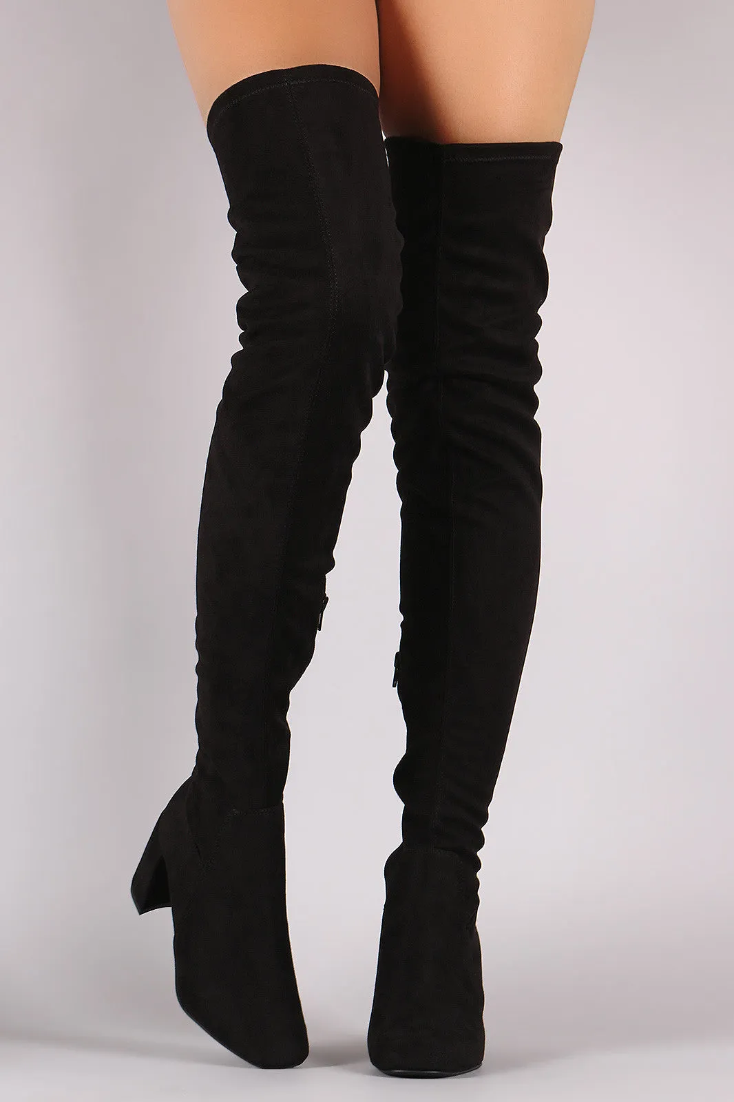 Speed Limit 98 Crescent Block Heel Vegan Suede Over The Knee Boots