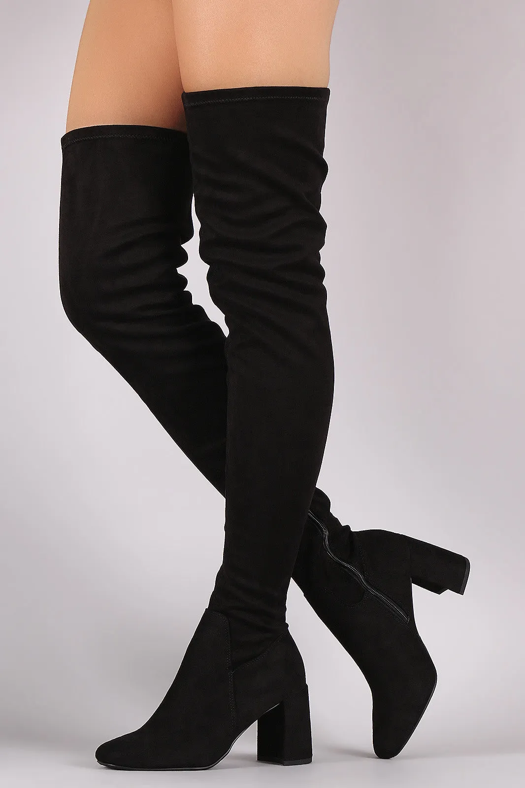 Speed Limit 98 Crescent Block Heel Vegan Suede Over The Knee Boots