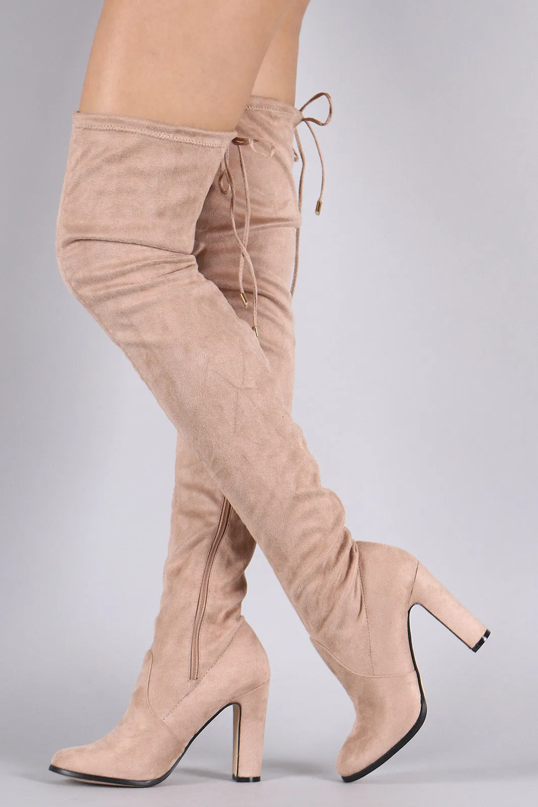 Suede Drawstring Heeled Over-The-Knee Boots