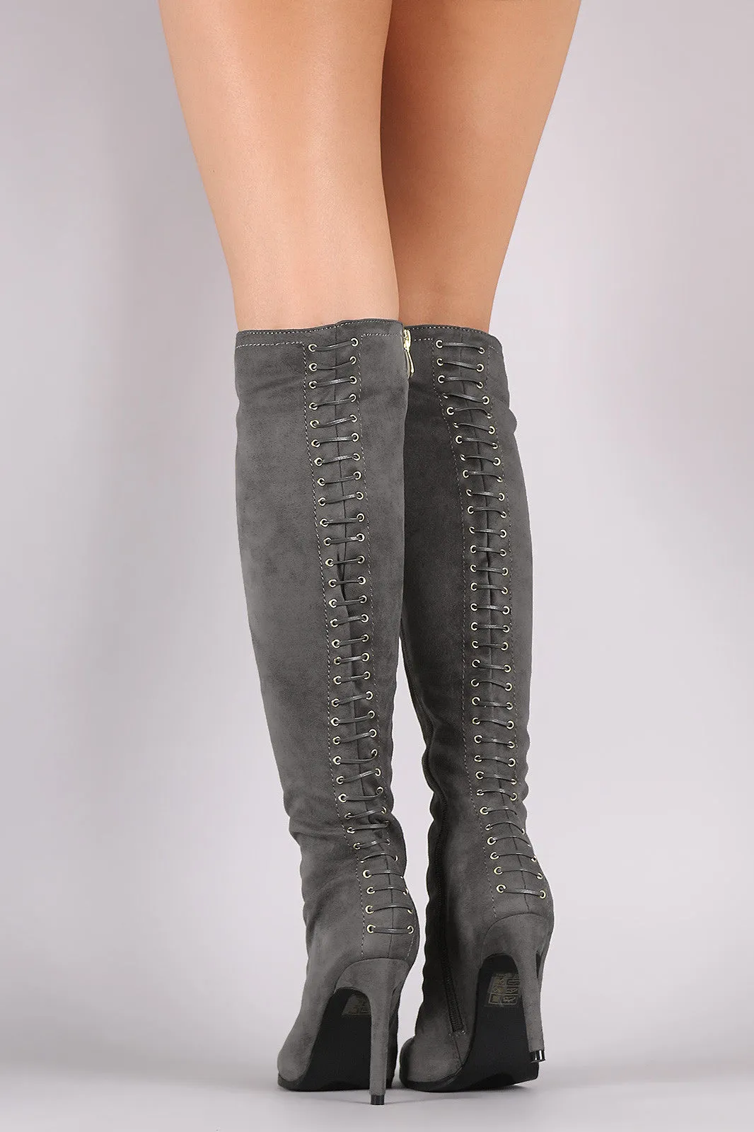 Suede Grommets Corset Lace Up Stiletto Boots