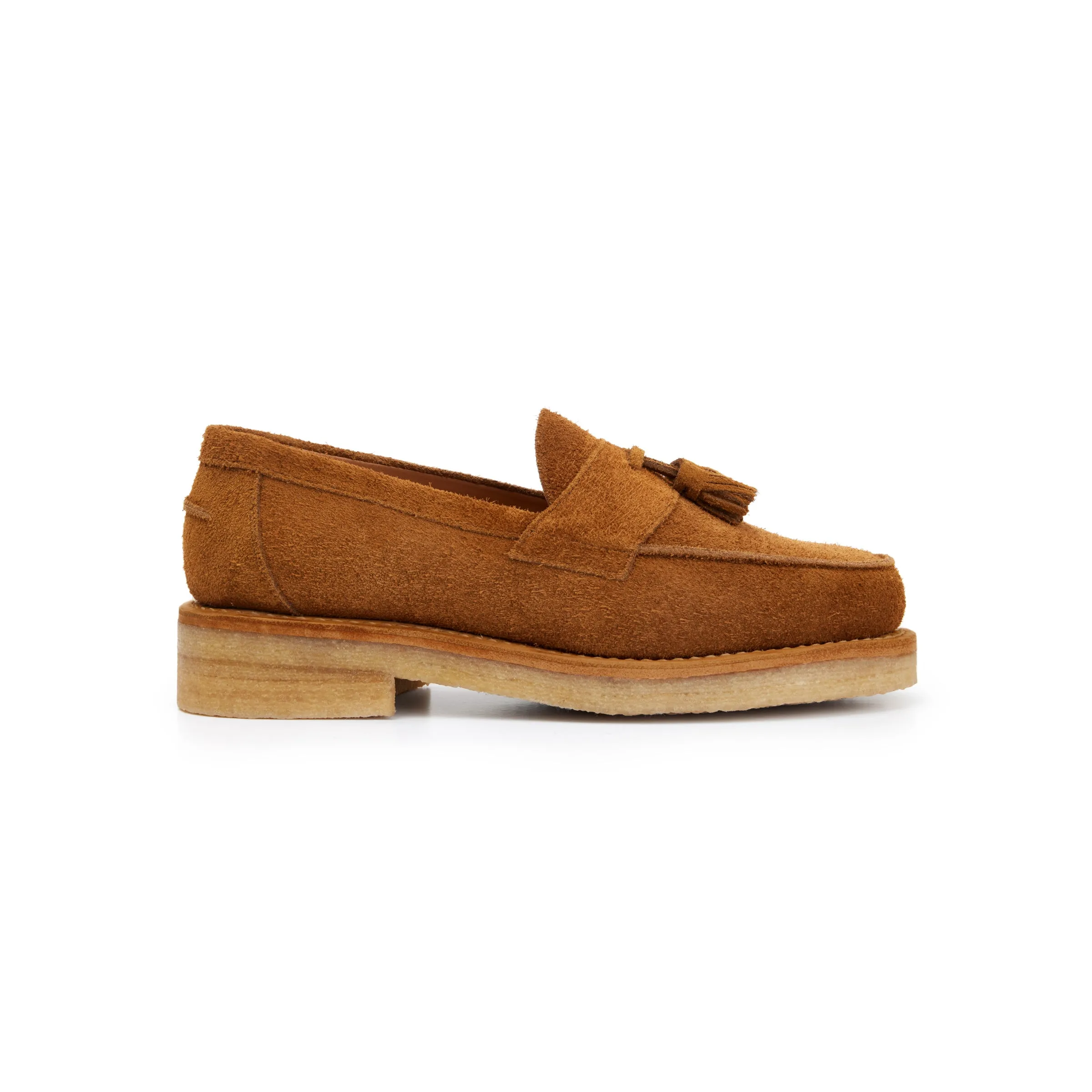 The Clásico Tassel Loafer, Tobacco Suede, Crepe