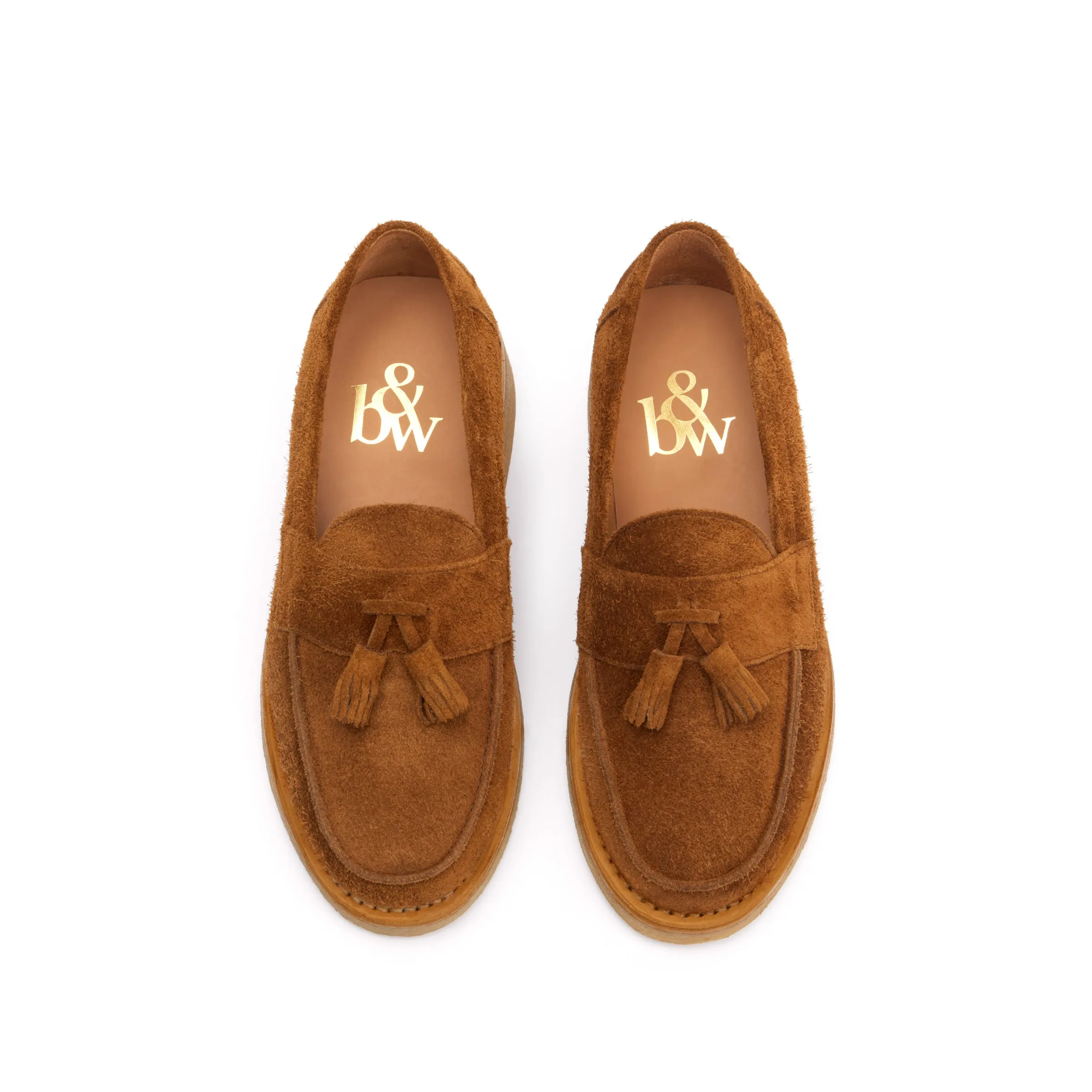 The Clásico Tassel Loafer, Tobacco Suede, Crepe