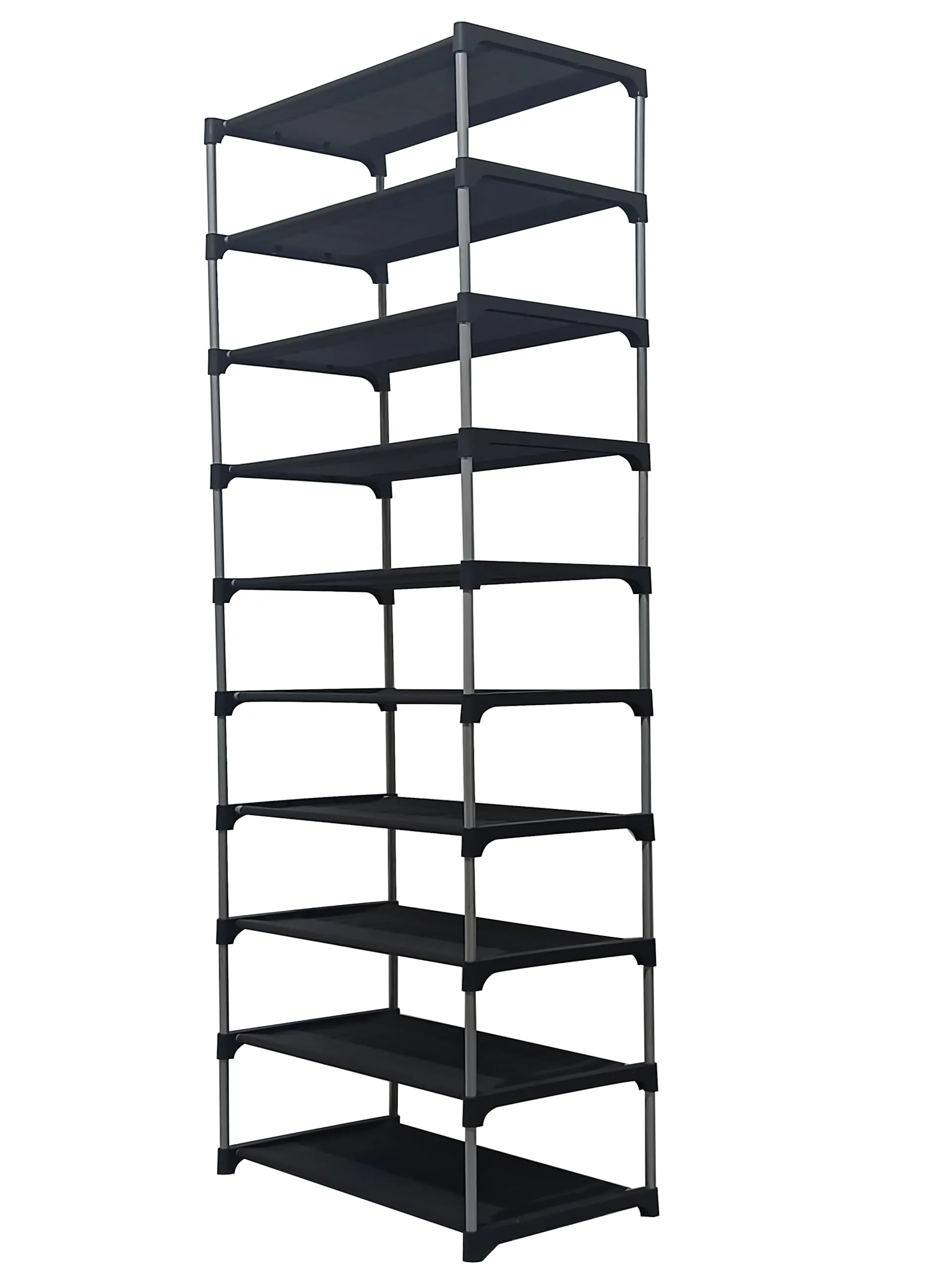 Urban Choice Multipurpose 9 Shelves Shoe Rack with Zip Door Cover & Side Pockets, Multiuse Storage Rack for Footwear, Toys Clothes with Dustproof Cover (Black, Metal)