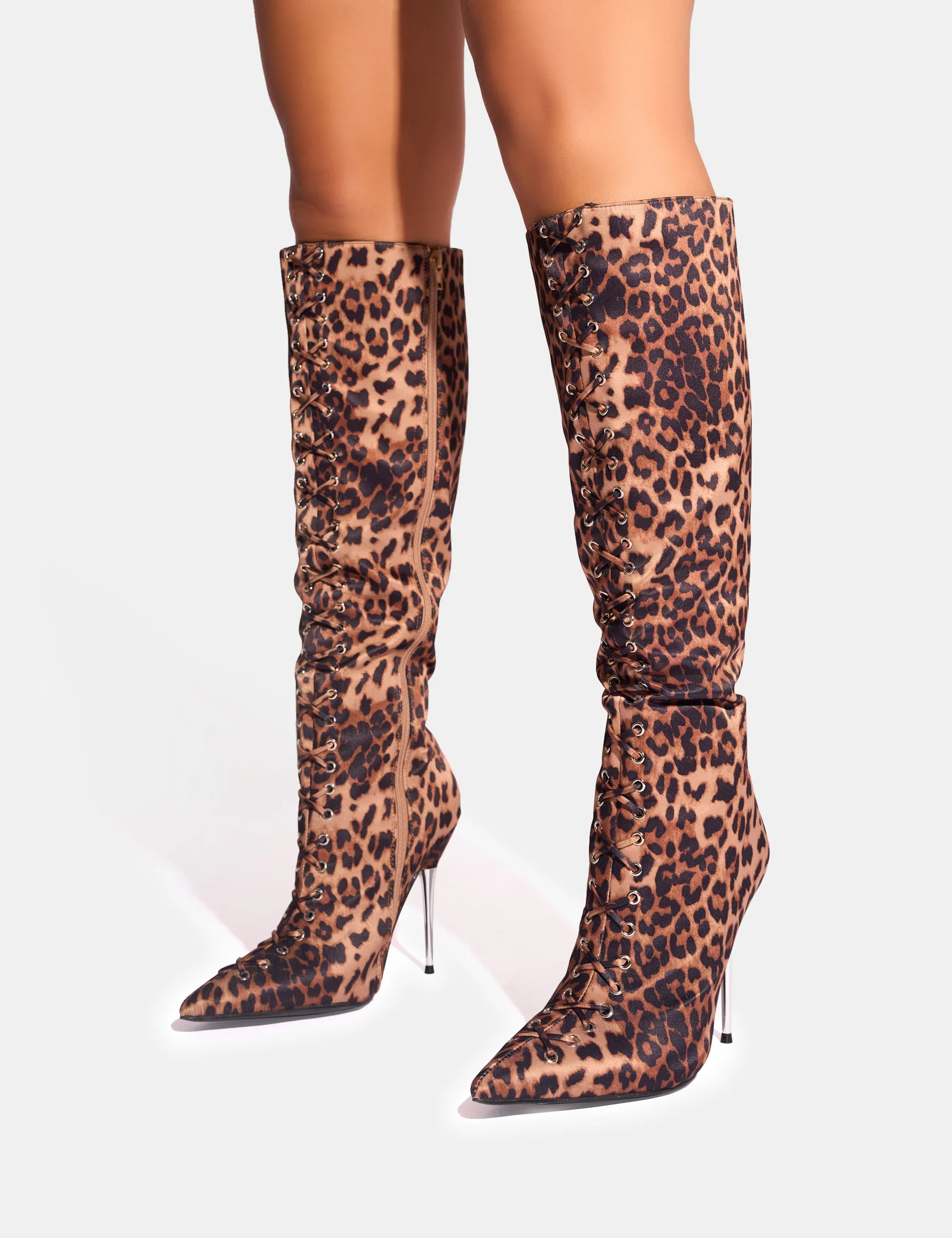 Witchcraft Leopard Lace Up Knee High Boots