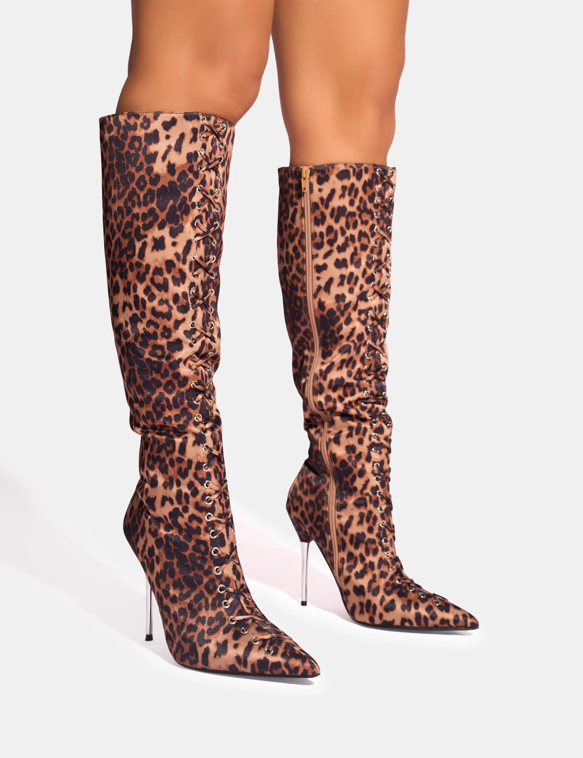 Witchcraft Leopard Lace Up Knee High Boots