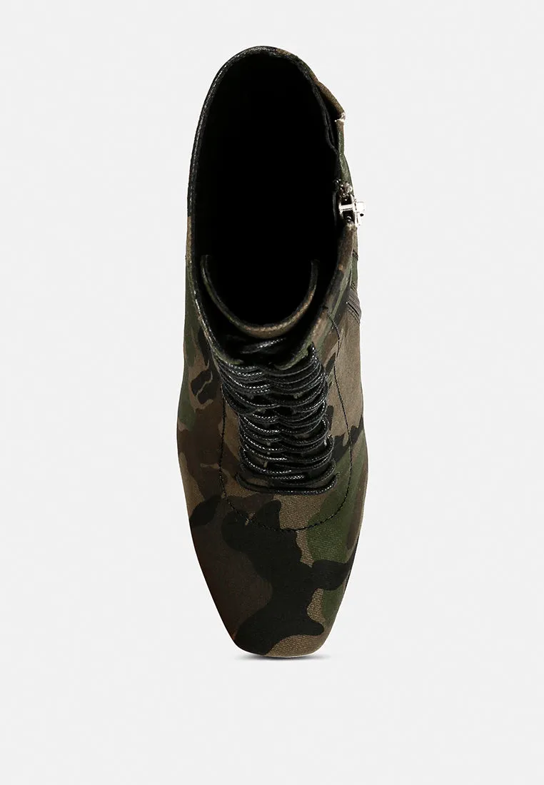 WYNDHAM Camouflage Lace Up Leather Ankle Boots