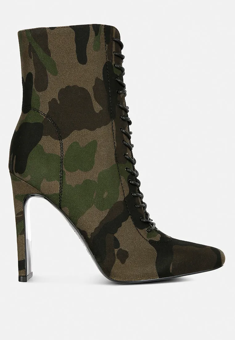 WYNDHAM Camouflage Lace Up Leather Ankle Boots