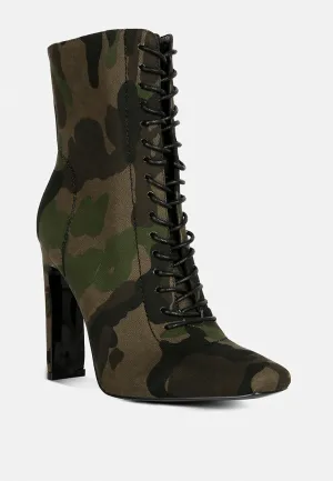 WYNDHAM Camouflage Lace Up Leather Ankle Boots