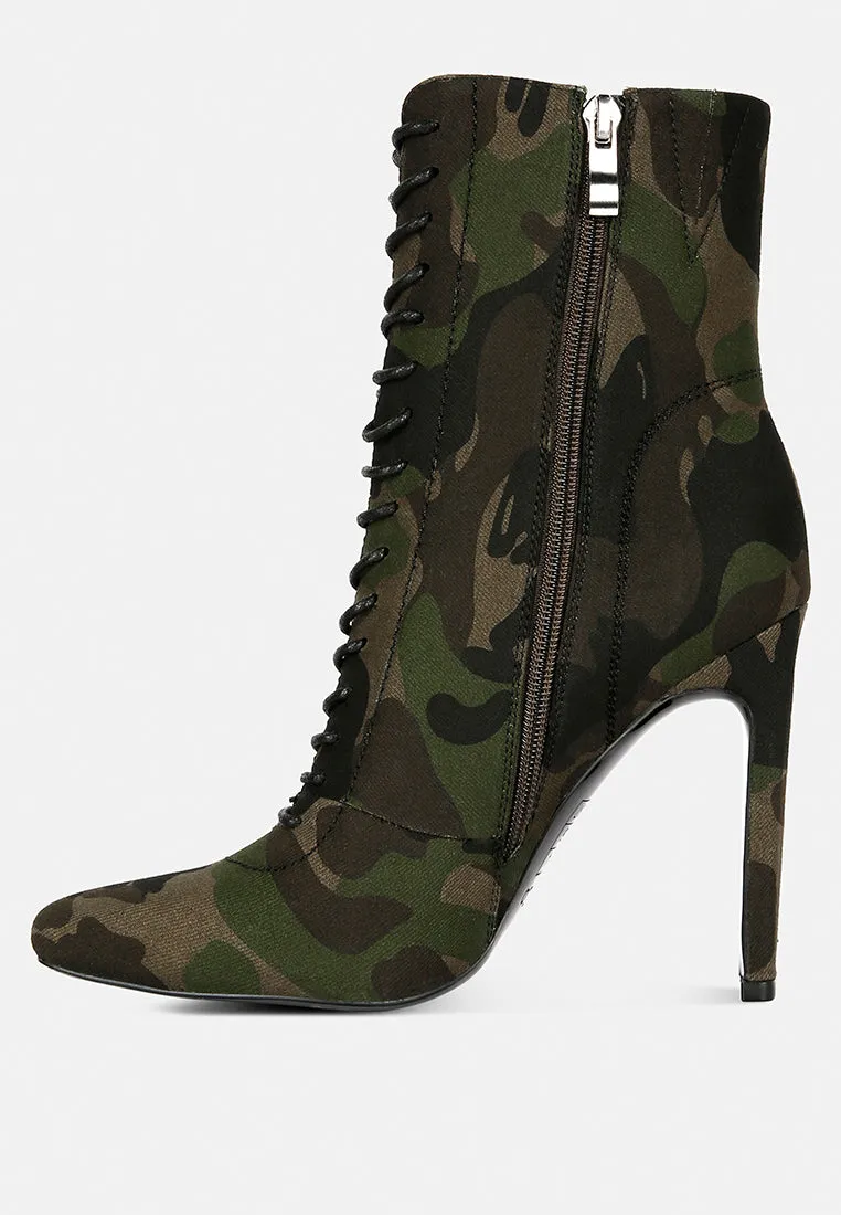 WYNDHAM Camouflage Lace Up Leather Ankle Boots