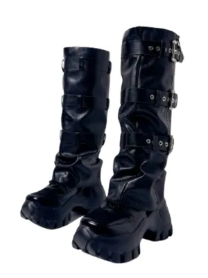 Y2K Punk Style Triple Belt High Heel Long Boots【s0000005188】