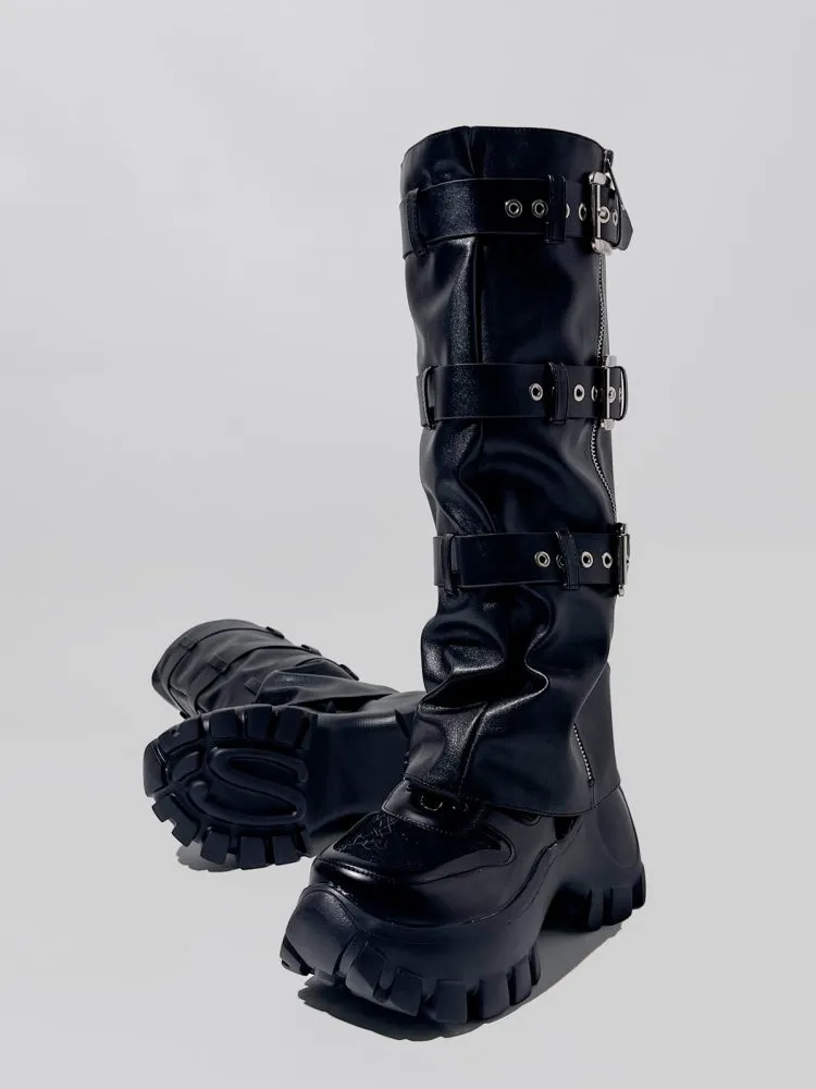 Y2K Punk Style Triple Belt High Heel Long Boots【s0000005188】