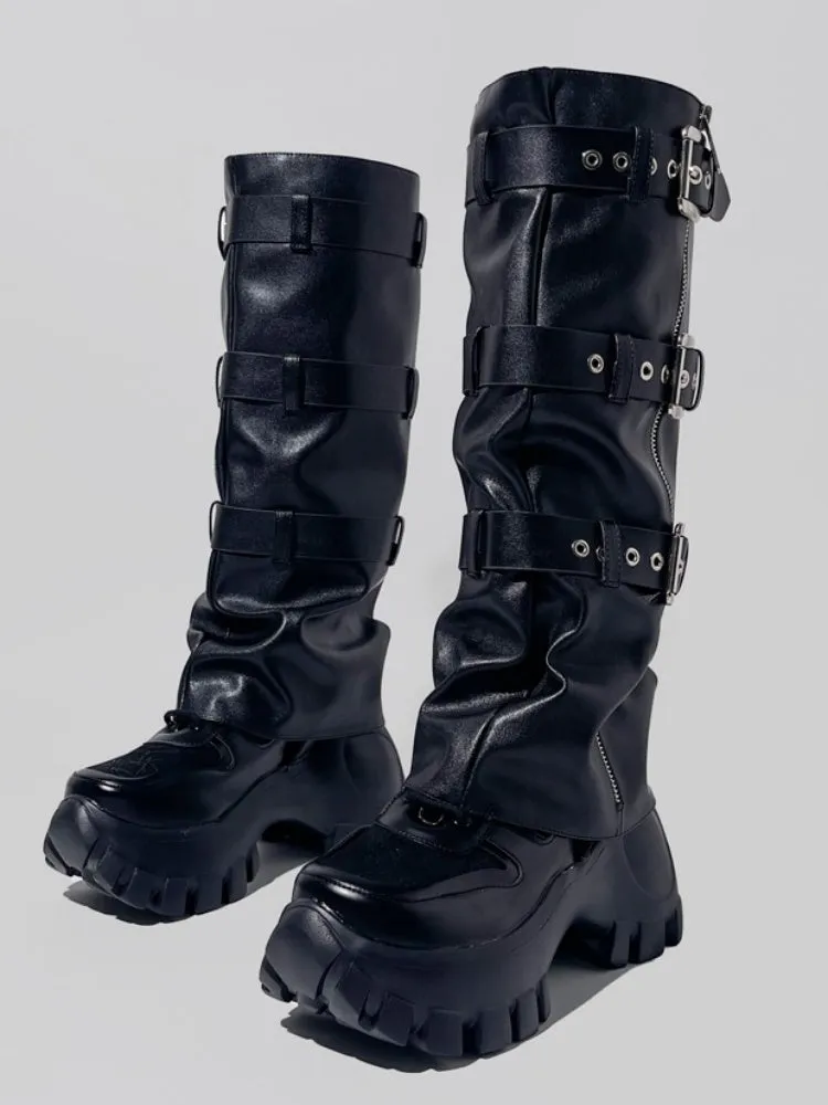 Y2K Punk Style Triple Belt High Heel Long Boots【s0000005188】