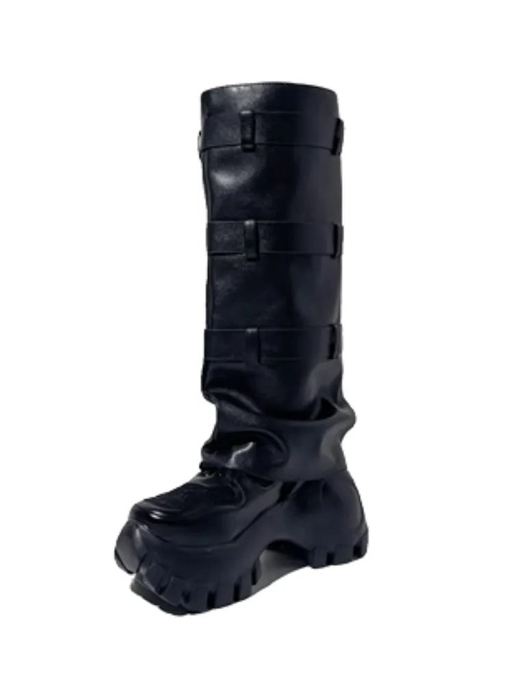 Y2K Punk Style Triple Belt High Heel Long Boots【s0000005188】