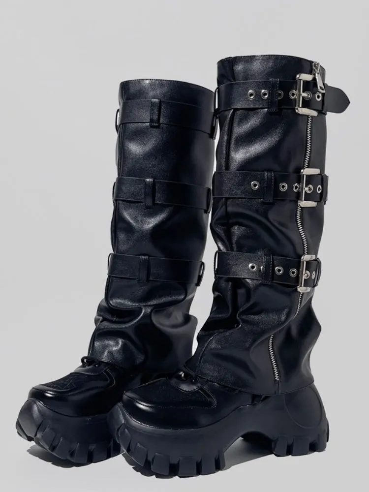 Y2K Punk Style Triple Belt High Heel Long Boots【s0000005188】