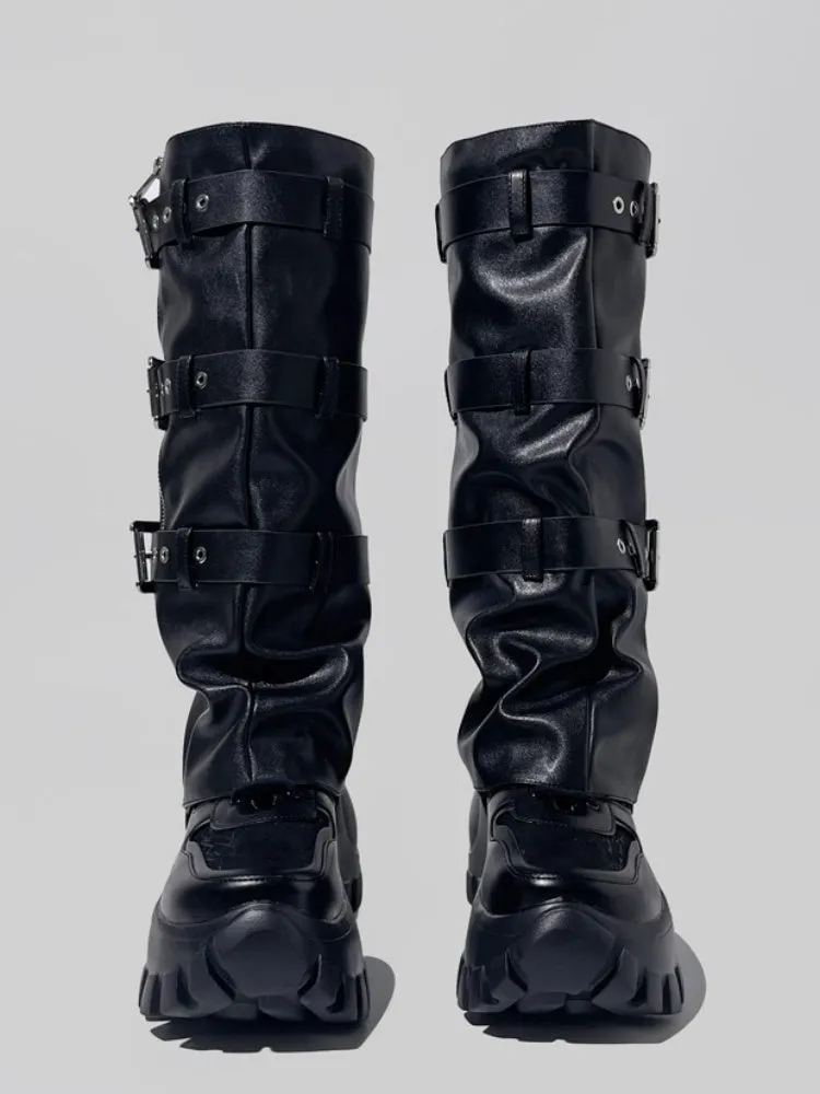 Y2K Punk Style Triple Belt High Heel Long Boots【s0000005188】